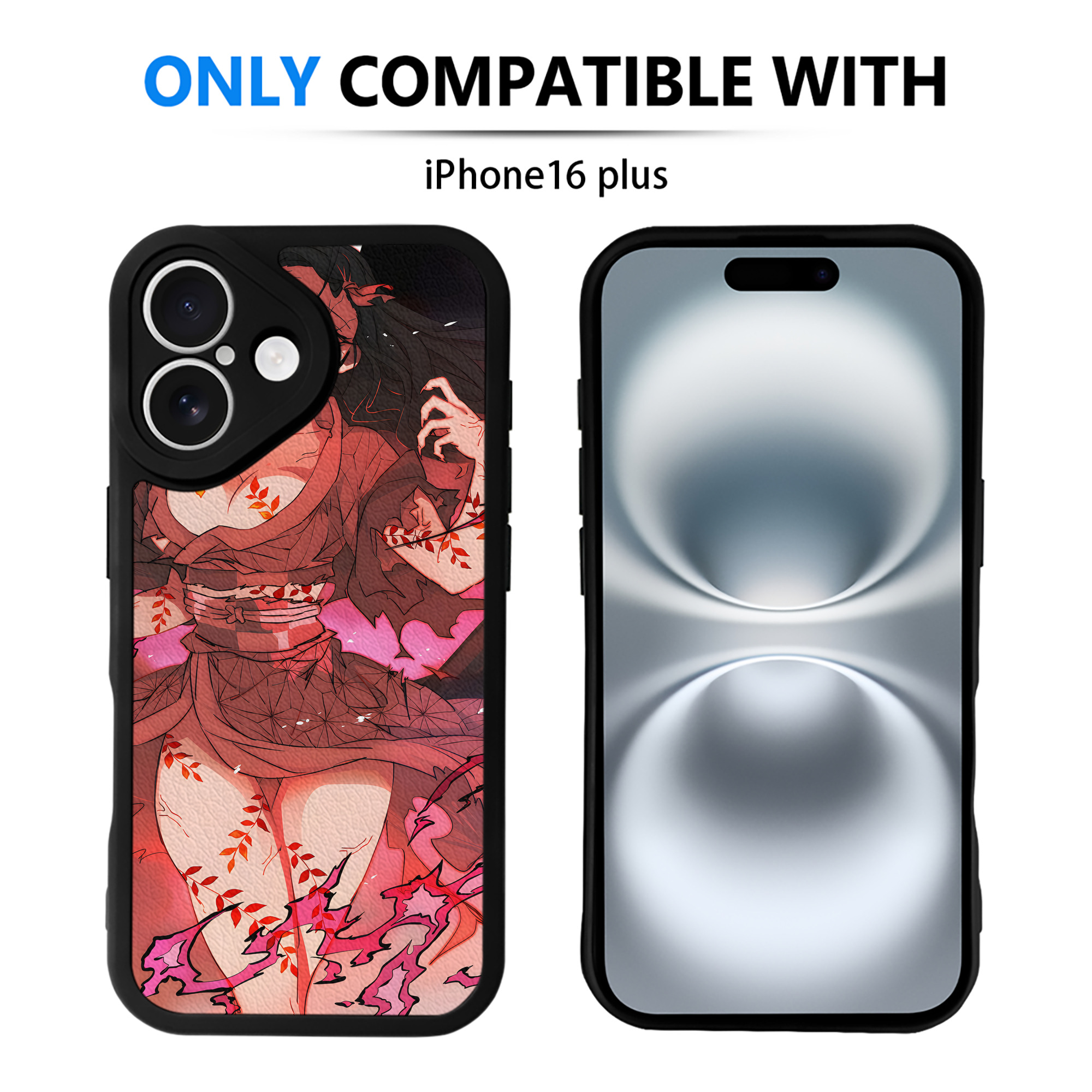 （画像用） 鬼滅の刃（きめつのやいば）竈門 禰󠄀豆子／かまど ねずこ Kamado Nezuko 【iPhone 16シリーズ対応】シリコンスマホケース（レザー調） 材質：シリコン